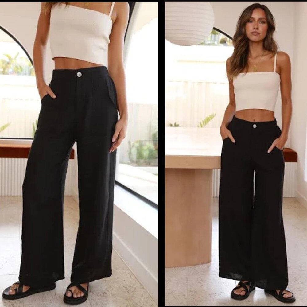 LINEN JUDE ANKLE TROUSER PANT BLACK